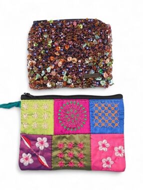 Boho Artsy Coin Purse Lot Get Wired Beaded + Embroidered Zip Pouches Organizers